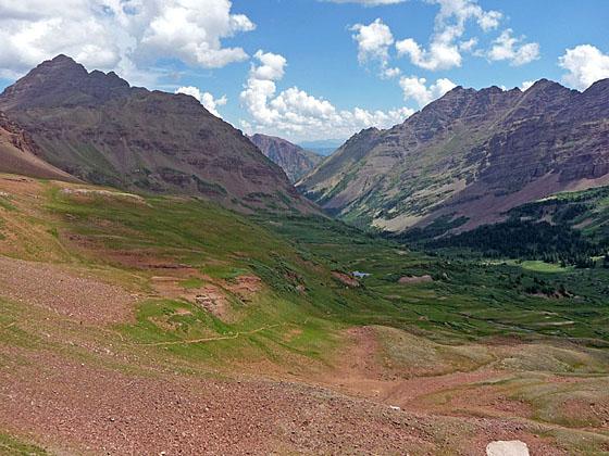 The Maroon Bells and Pyramid massif from West Maroon Pass 