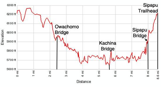 Natural Bridges Loop trail elevation profile